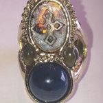 Vintage Gold Tone and Blue Egyptian Revival Statement Ring Size 8 Photo 0