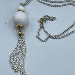Vintage white chain tassel boho festival retro necklace White Photo 3