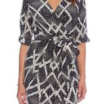 Yumi Kim 9-5 100% Silk Black & White Dimond Geometric Wrap Mini Dress Size S Photo 0