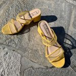 Lulus Saar Yellow Suede Block Heel Slides Photo 12