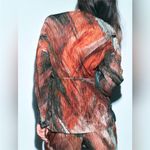 ZARA  Medium Women's Pleated Orange Kimono Wrap Top‎ Bohemian Wide Sleeves Hippie Photo 6