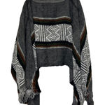 Vintage Indian Arts Poncho Wrap Wool Gray Green Red Yellow Stripe Black Ecuador Photo 0