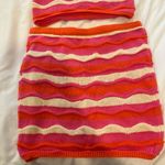 Vibrant Pink and Orange Knit Halter Top and Skirt Set Size M Photo 2