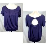 AB Studio  plum purple twisted open back smocked blouson top size large Photo 1