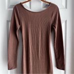 Antistar Chic Long Sleeve Brown Dress Bodycon Fall Minimalist Neutral Medium Photo 3