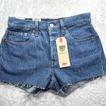 Levi's Levi’s 501 Blue Pinstripe Cutoff Denim Short Shorts High Rise Button Fly Photo 0