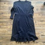 J.Jill Womens Navy Blue Ponte Jersey Dress Ruffle Wrap Skirt Knee Length Sz S Photo 8