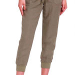 Caslon 100% Linen Joggers Women’s Sz XS Petite Cropped Cuffed Drawstring Pockets Green Photo 0