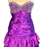 Deb Strapless Purple Jewel Hi Low Ball Gown Ruched Ruffles Size 5/6 Formal Dress Photo 2