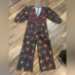 Farm Rio  heart printed deep v jumpsuit 200$ boho casual fall wide leg party Photo 2