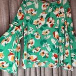 Rose + Olive  Kelly Green Floral Print Bell Sleeve Blouse Size Medium Photo 2