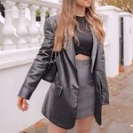 ZARA Straight Cut Faux Leather Blazer Lapel Collar Oversized Jacket Black XS NEW Photo 3