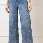 Talbots Women's Wide Leg Crop Jeans Size 14 Floral Denim Blue TENCEL - NWT Photo 0