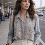 Johnny Was  embroidered Button Down Blouse, Size Large Photo 0