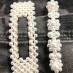 Two Piece Pearl Silver Barrette Hair Clip Set Photo 0