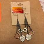 NWT Sonoma Dangly Copper Medallion Chain Hoop Earrings Silver Photo 1