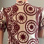Sézane SEZANE BURGUNDY Embroidered Buttons DOWN Shirt PUFFED Sleeve TOP Sz 36 LULA #181 Photo 4