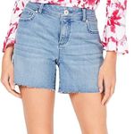 INC International Concepts NWT High Rise Raw Hem Denim Shorts in Heavenly Wash Blue Size 8 Photo 0