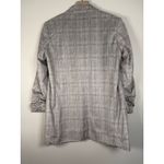 ZARA  Blazer Women's M Plaid Gray Faux Suede Ruched Sleeve Long Line Open Front‎ Photo 6