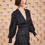 Ulla Johnson Amara Dress Noir Black Plisse Satin Mini Dress Size 4 Small Ruffle Photo 2