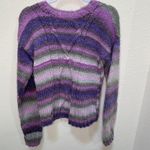 Handmade Purple Cable Knit Grannycore Sweater Purple Gray Chunky Stripe‎ Size M Colorful Photo 1