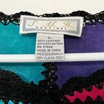 SMH Botique vtg leather rainbow patchwork crochet jacket size large *flaw Pink Photo 4