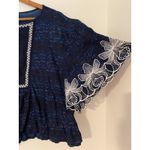 Pilcro Anthropologie  Orchid Embroidered Top Navy Blue White EUC Size Small Photo 4