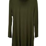 Karlie Mock Neck Solid Long Sleeve Dress Size L Olive Green Pockets New Photo 0