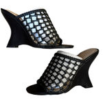 Shoe Dazzle Nancee Black Woven Lattice Wedges Heels New with Imperfections Sz 7 Photo 0