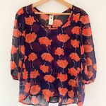 Needle & Thread Sheer Floral Orange & Blue Blouse Photo 0