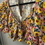 For Love & Lemons NWT  Glenn Crop Top Yellow Floral Puff Sleeve Size Medium Photo 2
