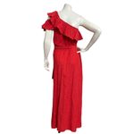 Billabong x Sincerely Jules Your Side Maxi Dress One Shoulder Ruffle Red Linen Photo 4