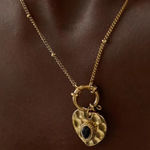 18K Gold Plated womens jewelry Heart holder Necklace Black Stone stainless steel Photo 0