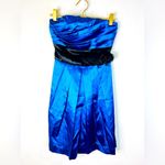 Speechless  Strapless Blue Satin Dress with Black Bow - Size 3 Photo 2