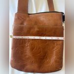 Patricia Nash  Avellino Brown Italian Leather Crossbody Shoulder Bag Purse Stamp Photo 4