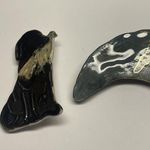 Lot Of 2 Hand Made Ceramic Brooch Pins Hand Painted Photo 1