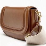 ZARA BROWN SADDLE BAG CROSS BODY PURSE WITH DETACHABLE CANVAS STRAP Photo 1