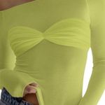 Meladyn OTS Ruched Sheer Y2K Long Sleeve Top Size Large Neon Green Photo 0