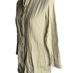 Button Up Pin Tuck Pleated Tunic Shirt S Beige Long Sleeves Collared Lined Photo 2