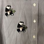 Get lucky button up striped long sleeve shirt with pandas embroidered large Black Photo 3