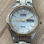 Citizen Eco-Drive Solar Ladies Watch Two Tone Bracelet White Dial Date Window Photo 1