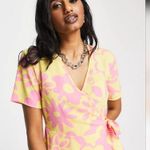 ASOS NWT Only Exclusive wrap ruffle hem mini dress in 70s yellow floral Size S Photo 2