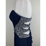 XScape Elegant Navy Blue Strapless Ruched Gown Embellished Waist Long Formal Evening Photo 9