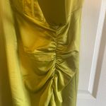 Pretty Little Thing NWT  Olive Satin Bardot Tassel Hem Draped Midi Dress Sz 12 Photo 9