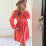 BP  Plaid babydoll dress XSMALL balloon sleeves long sleeves orange pink NWT Photo 1