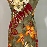 Vintage Hanes Collection Floral Rayon Dress Made in USA Olive Tropical XL 90s Tan Photo 1