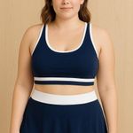 Womens Swim Set Size‎ L Navy White Stripe Skirt Preppy Sporty Coastal Athletic Blue Size L Photo 0