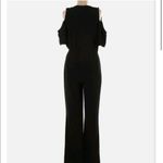 H by Halston Solid Black Jumpsuit Cold Shoulder Wide Leg Retro Chic Classic sz 8 Photo 2