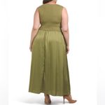 NWT Taylor Mix Media Ribbed Bodice Crew Neck Satin Skirt Side Pocket Green Size M Photo 5