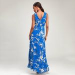 Lulus  NWT Sun Salutation Royal Blue Floral Print Ruffled Wrap Maxi Dress Size L Photo 1